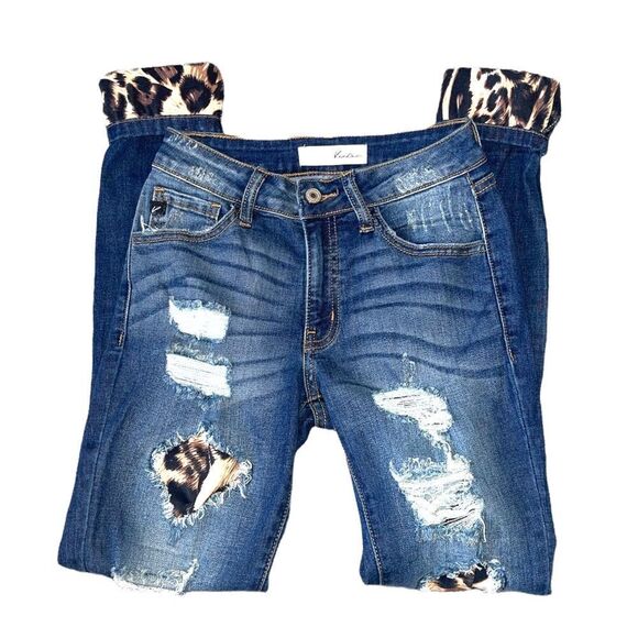 Kancan Womens Vienna Mid Rise Leopard Patch Super Skinny Jeans - Picture 4 of 15